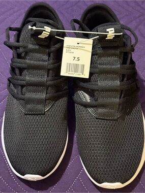 Puma Women's Black Mesh Sneakers with White Sole